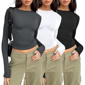 3 Pack Womens Long Sleeve T Shirts Fall Fashion Basic Going Out Crop